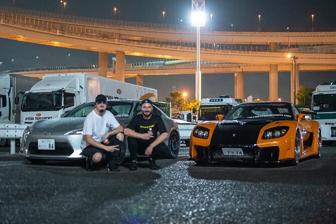 Daikoku PA JDM Car Scene Tour in Tokyo Drift RX7 - Rainbow Bridge drive-by: the calm skyline between big stops