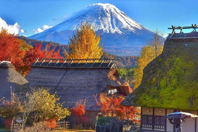 Mount Fuji Day Tour:Lake Kawaguchi, HealingVillage,Oshino Hakkai - Stop 1: Arakurayama Sengen Park for classic Fuji framing