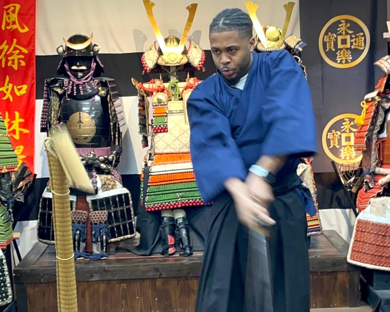 Samurai sword cutting experience - Real Japanese swords over 100 years old, plus armor on display