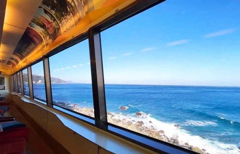 Tokyo: Izu Scenic Oceanview Train, Volcano, Coast Day Trip - Resort 21 Oceanview Train: the sea comes close fast